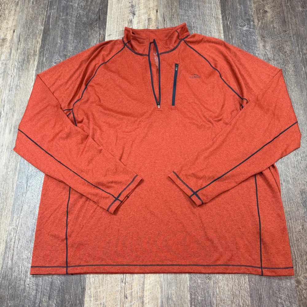 LL Bean Mens Access Trail Tee XXL Rust Orange 1/4 Zip Long Sleeve Pullover